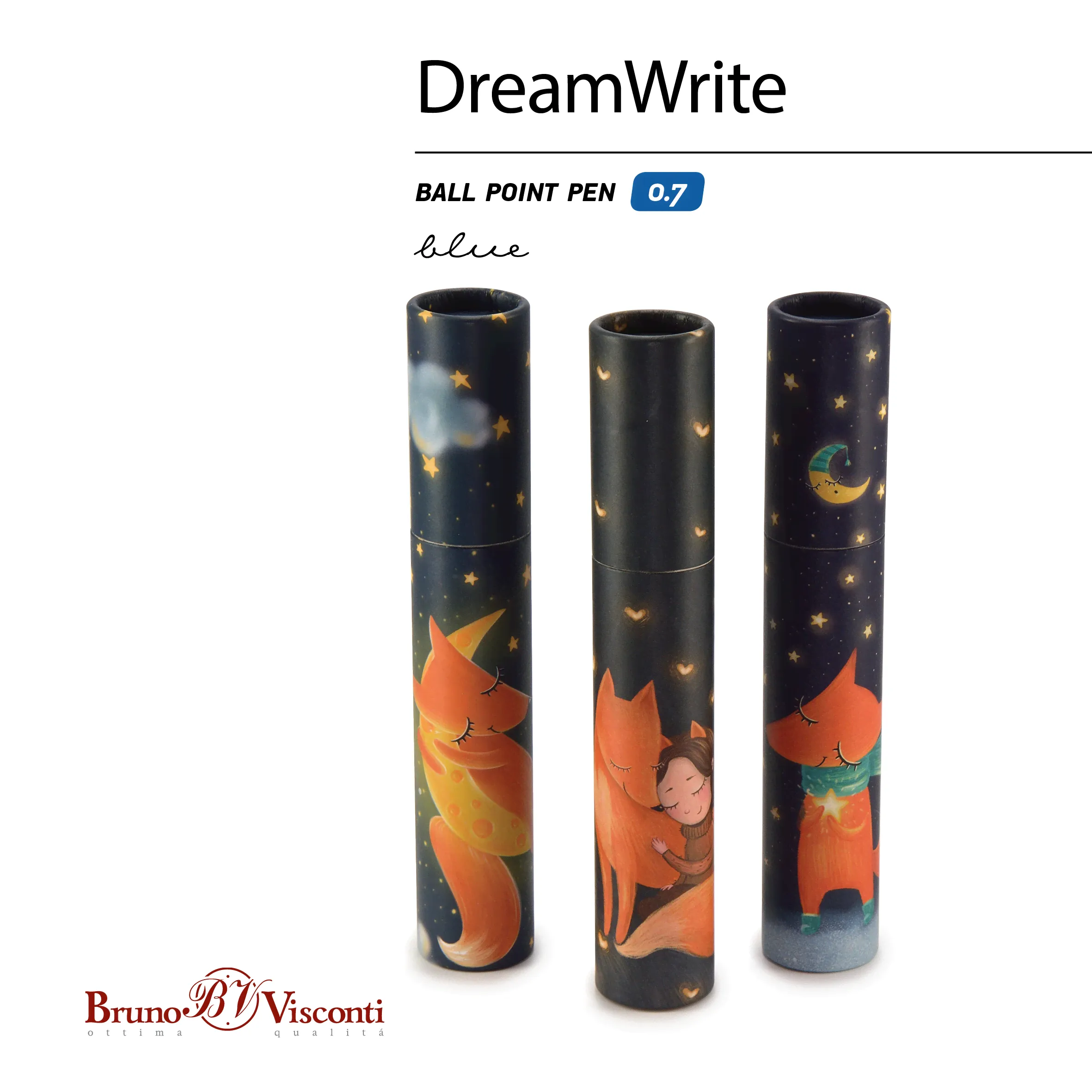 Ручка подарочная шариковая синяя 0,7мм DreamWrite. Лисята в футляре BRUNO VISCONTI 20-0264/01-3