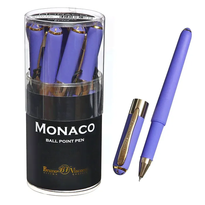 Ручка шариковая, 0.5 мм, Bruno Visconti MONACO, стержень синий, корпус Soft Touch лиловый-0