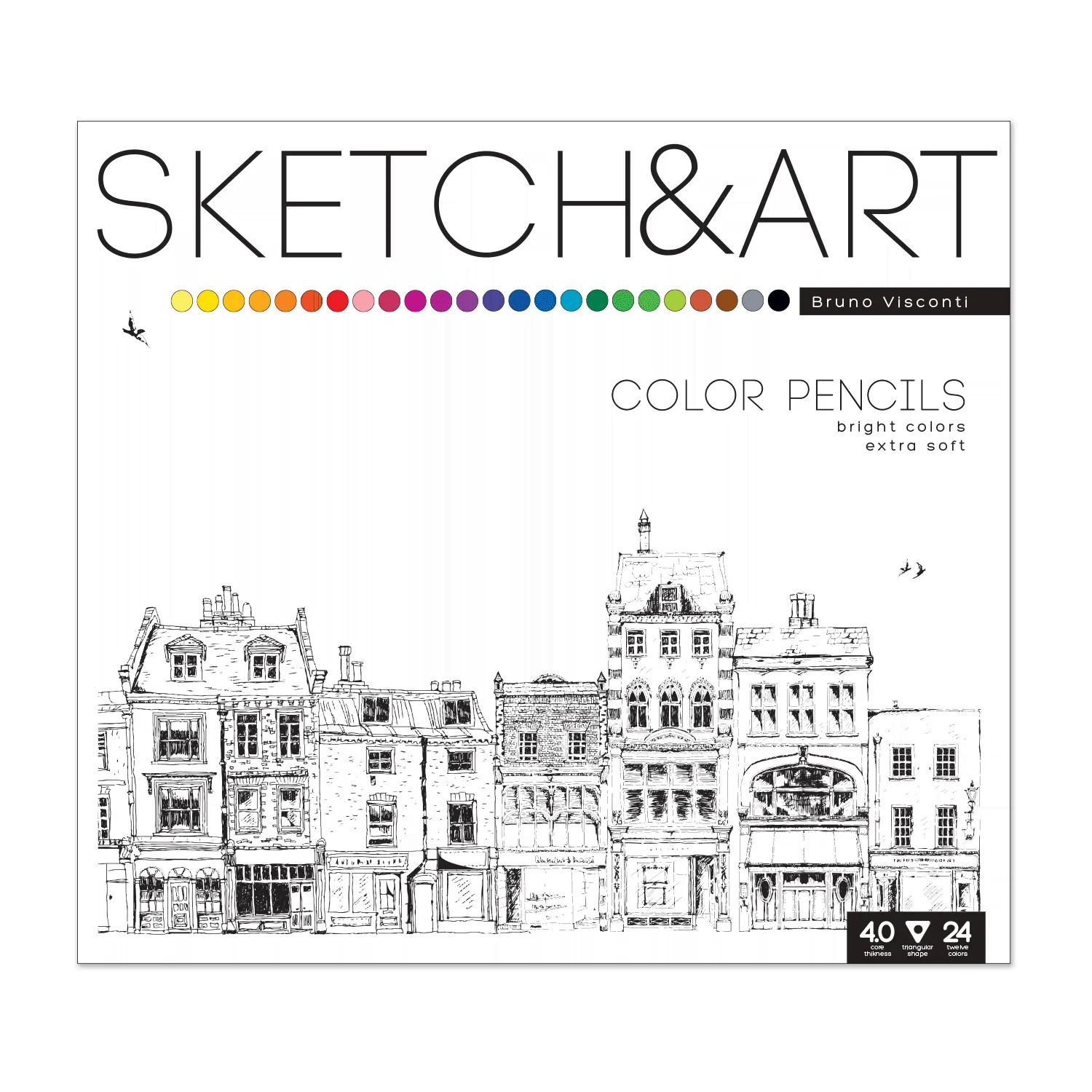 Карандаши цветные 24цв SKETCH&ART трехгранные металл/пенал BRUNO VISCONTI 30-0042